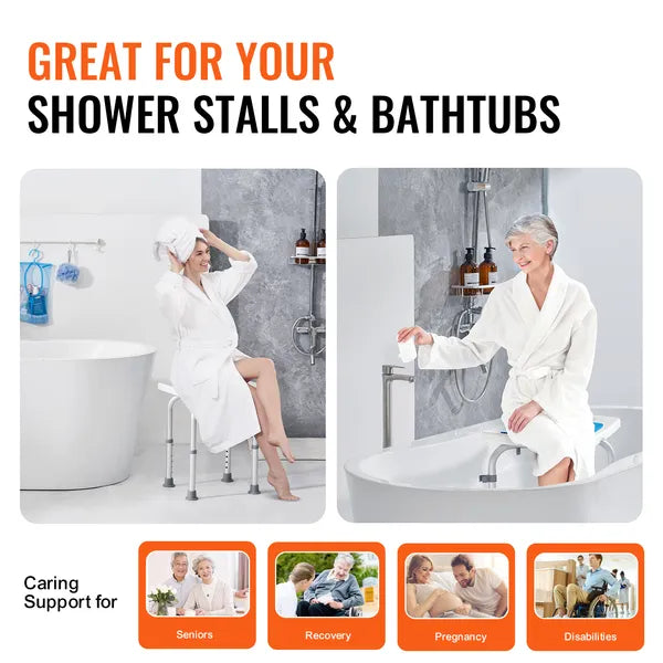 Adjustable Shower Chair with Non-Slip Feet, Drainage Seat, 350 lb Capacity, Bath & Tub Stool, Blue/White