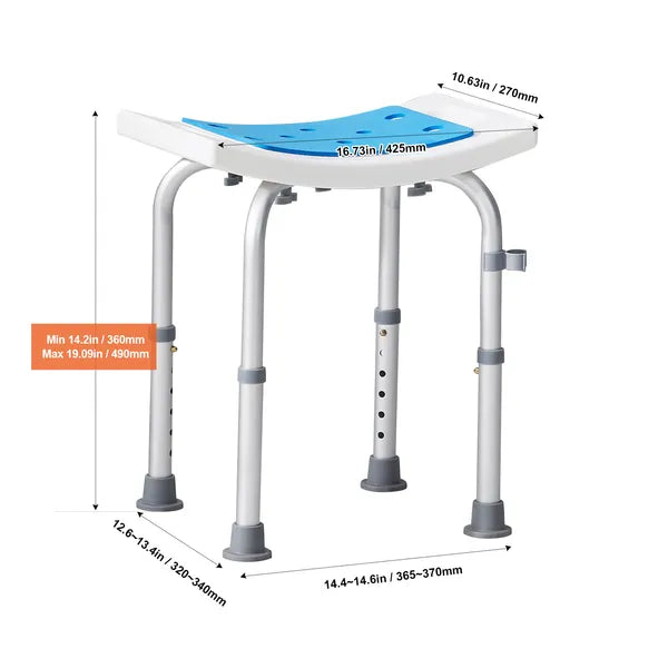 Adjustable Shower Chair with Non-Slip Feet, Drainage Seat, 350 lb Capacity, Bath & Tub Stool, Blue/White