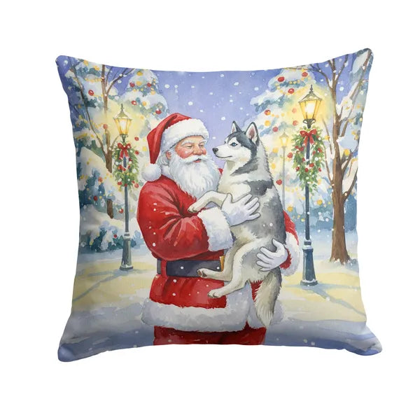 Aeelleea Siberian Husky with Santa Claus Pillow 14x14 Decorative Indoor Outdoor