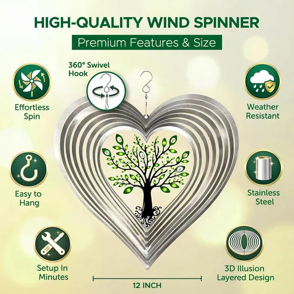 Silver Heart Wind Spinner with Crystal & Butterfly Pattern, Hanging Outdoor Yard Art, Weather Resistant Metal Decor for Garden Porch Patio
