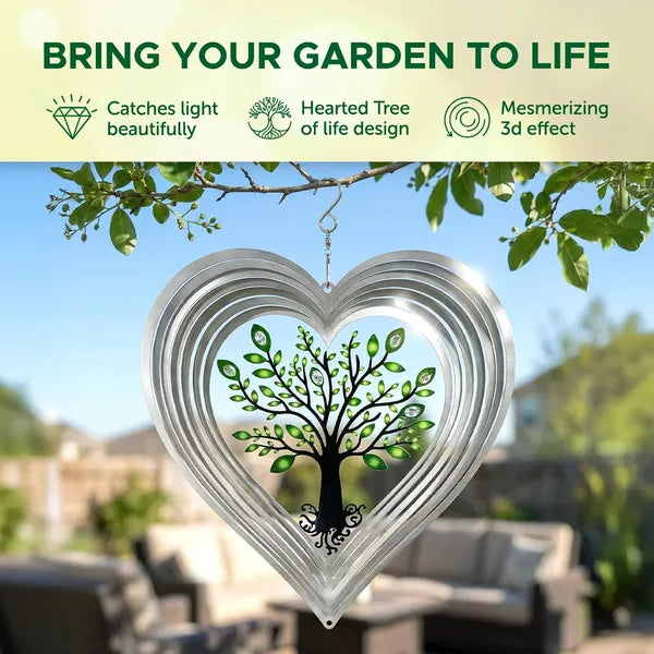 Silver Heart Wind Spinner with Crystal & Butterfly Pattern, Hanging Outdoor Yard Art, Weather Resistant Metal Decor for Garden Porch Patio