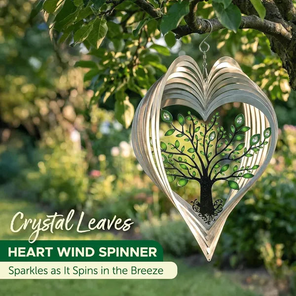 Silver Heart Wind Spinner with Crystal & Butterfly Pattern, Hanging Outdoor Yard Art, Weather Resistant Metal Decor for Garden Porch Patio