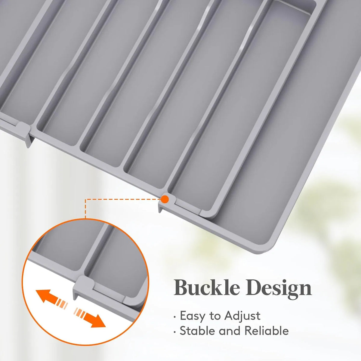Expandable Silverware Drawer Organizer, BPA‑Free Adjustable Plastic Utensil Tray Gray for Spoons Forks Knives Kitchen Drawer Storage