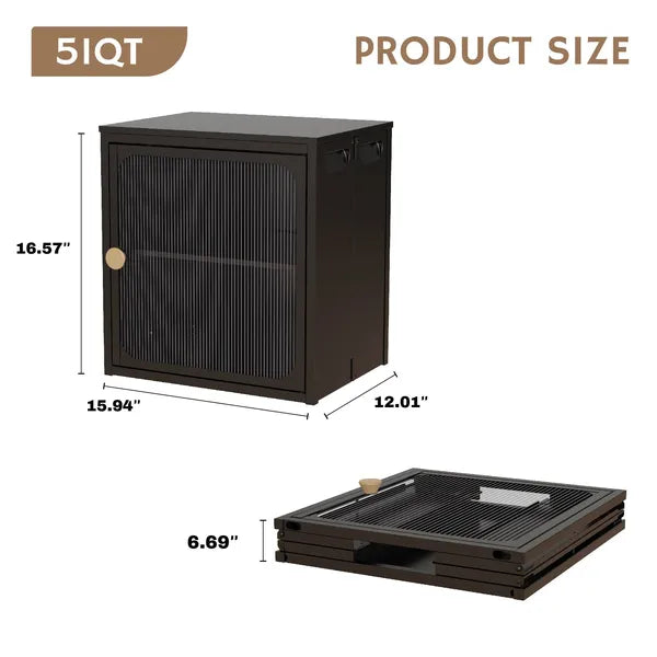 Foldable Storage Cabinet, Steel-Wood Combo with Rippled Transparent Door, Anti-Slip Tool-Free Assembly Organizer for Home