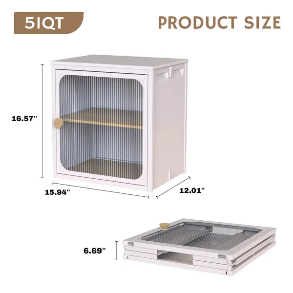 Foldable Storage Cabinet, Steel-Wood Combo with Rippled Transparent Door, Anti-Slip Tool-Free Assembly Organizer for Home