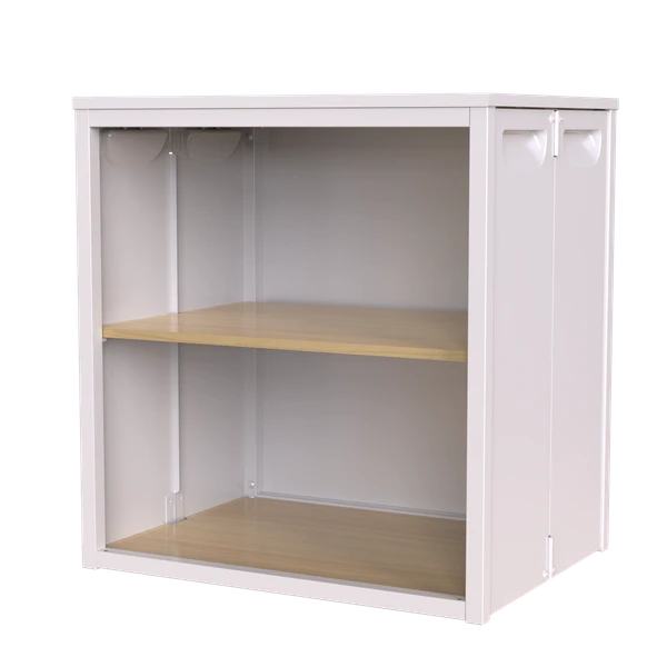 Foldable Storage Cabinet, Steel-Wood Combo with Rippled Transparent Door, Anti-Slip Tool-Free Assembly Organizer for Home