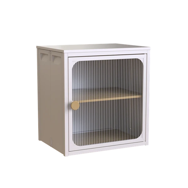 Foldable Storage Cabinet, Steel-Wood Combo with Rippled Transparent Door, Anti-Slip Tool-Free Assembly Organizer for Home
