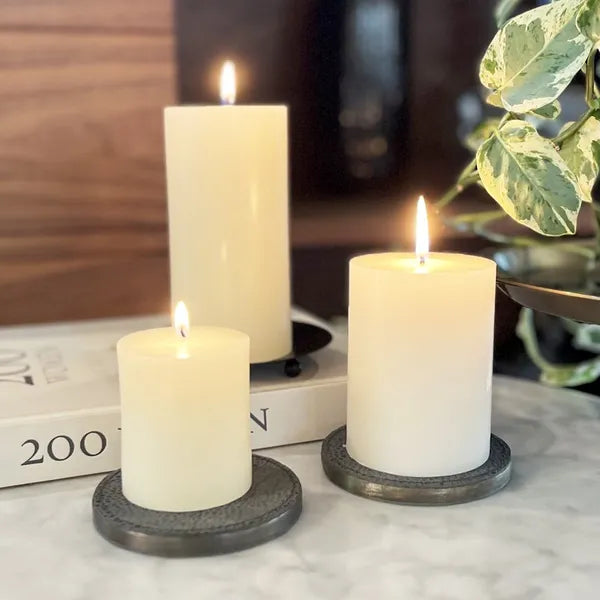 Unscented Ivory Pillar Candle 3-Pack - Premium Wax Even Burn for Home Decor, Parties & Emergencies