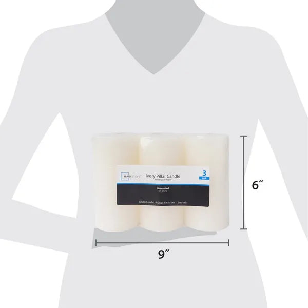Unscented Ivory Pillar Candle 3-Pack - Premium Wax Even Burn for Home Decor, Parties & Emergencies