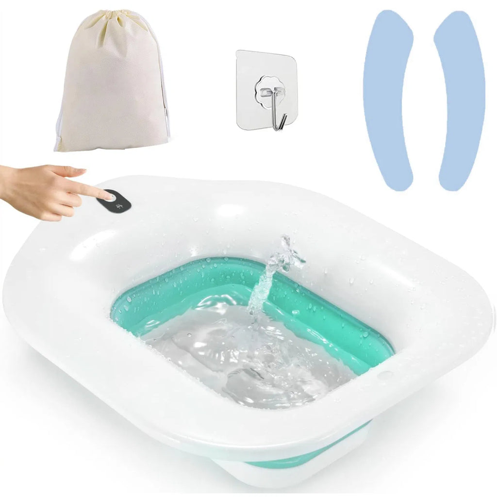 Electric Sitz Bath for Toilet Seat, Foldable Hip Bath Basin with Gentle Water Spray, Postpartum Care Soak Pan for Women, Portable