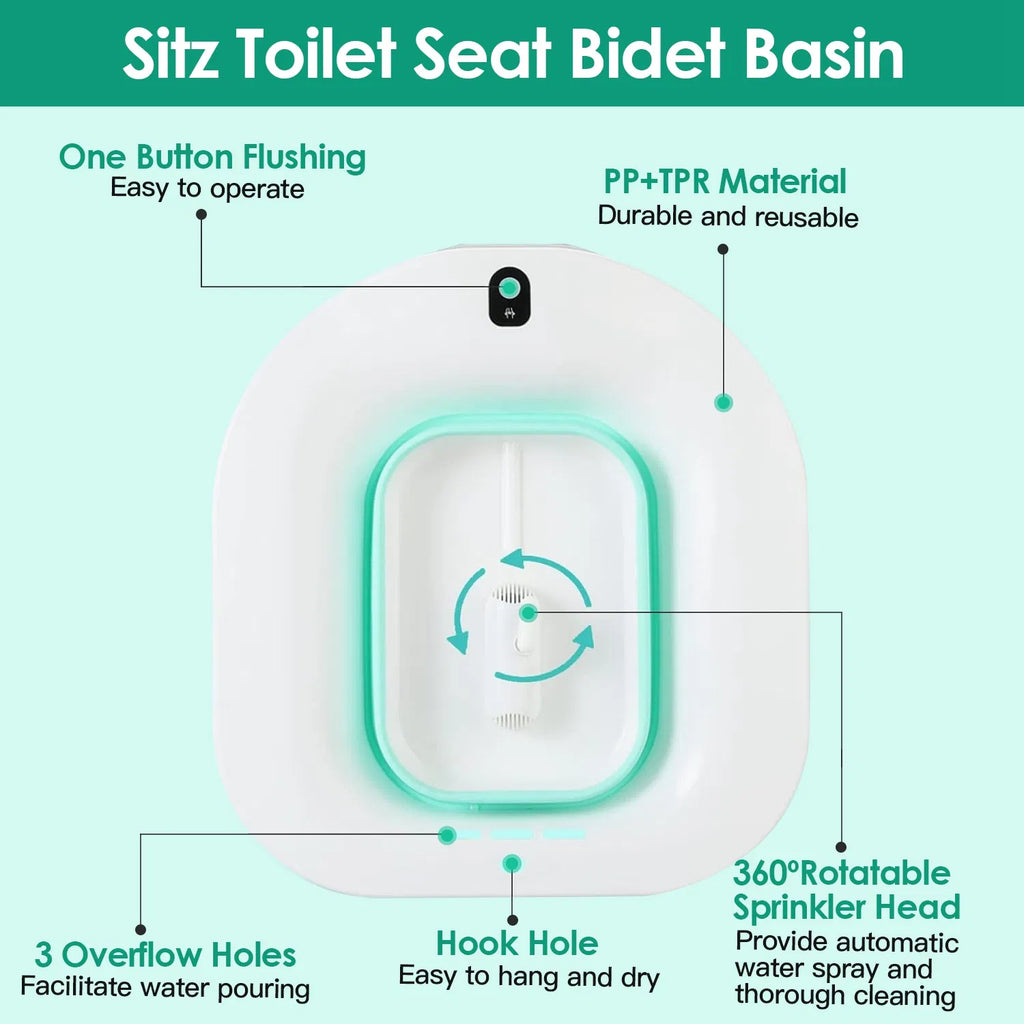 Electric Sitz Bath for Toilet Seat, Foldable Hip Bath Basin with Gentle Water Spray, Postpartum Care Soak Pan for Women, Portable