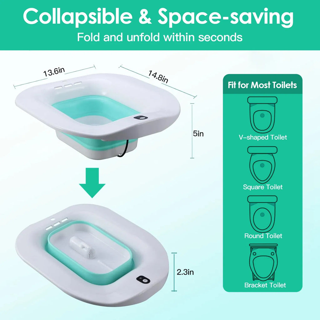 Electric Sitz Bath for Toilet Seat, Foldable Hip Bath Basin with Gentle Water Spray, Postpartum Care Soak Pan for Women, Portable
