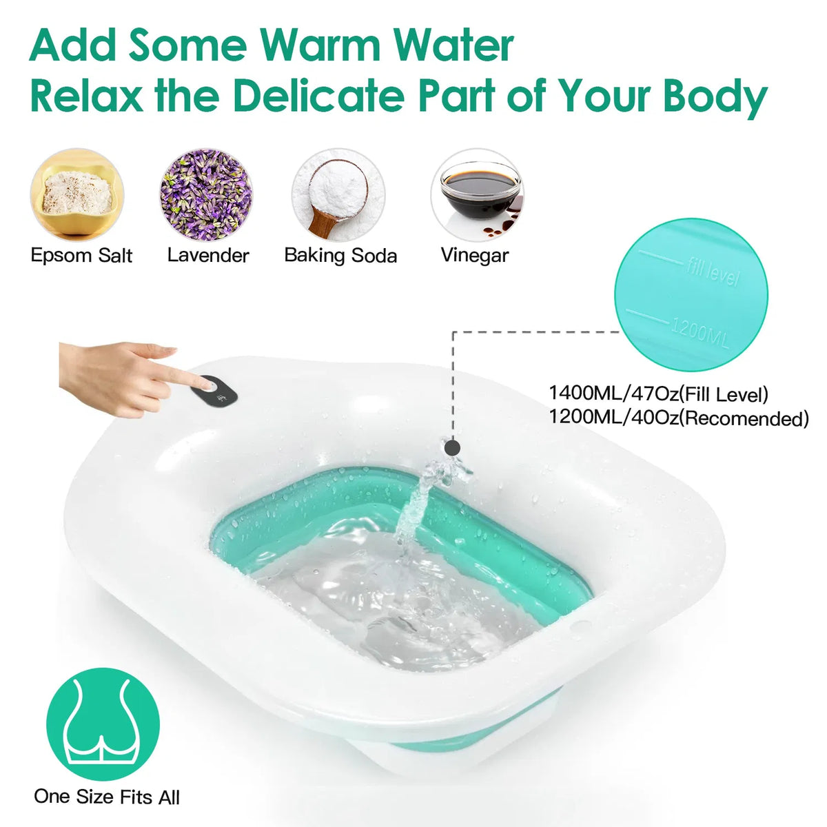 Electric Sitz Bath for Toilet Seat, Foldable Hip Bath Basin with Gentle Water Spray, Postpartum Care Soak Pan for Women, Portable