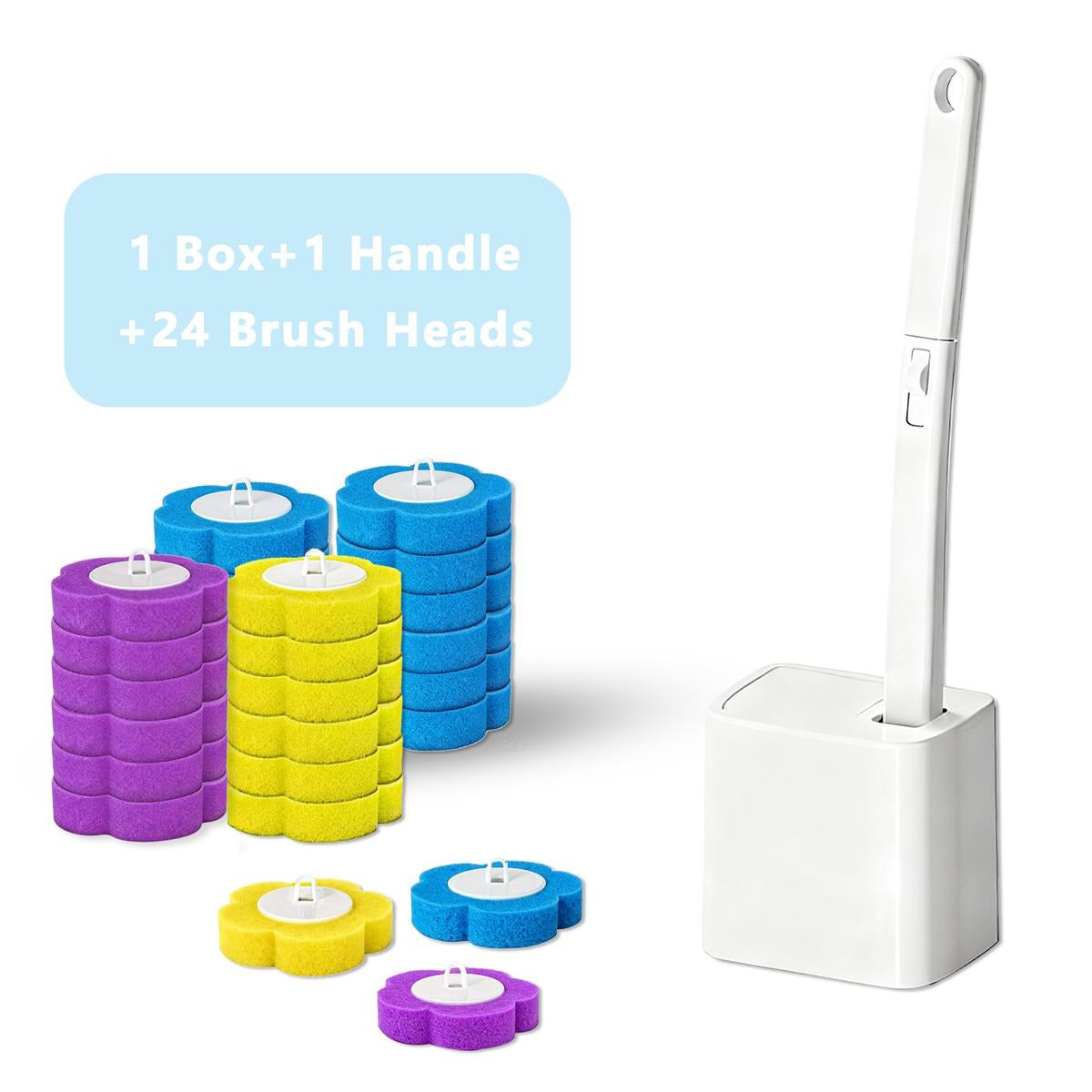 Disposable Toilet Brush with 24 Replacement Refill Heads, Wall‑Mounted Toilet Bowl Cleaning System, Deep‑Clean Toilet Scrubber, No‑Touch Disposal, Bathroom Cleaning Tools