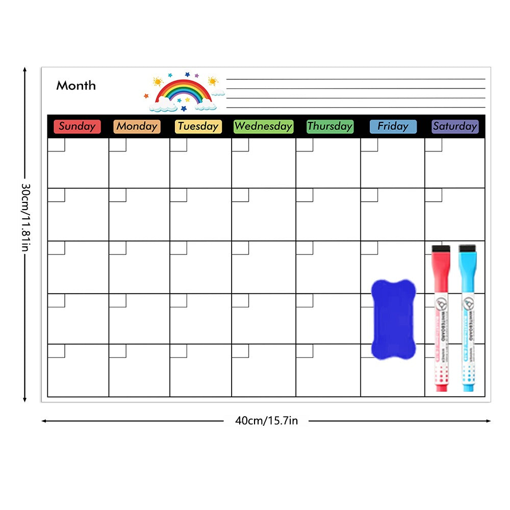 AEELLEEA-Magnetic Fridge Planner Dry Erase Board, Colorful Monthly Weekly Refrigerator Message Board for Kitchen Home