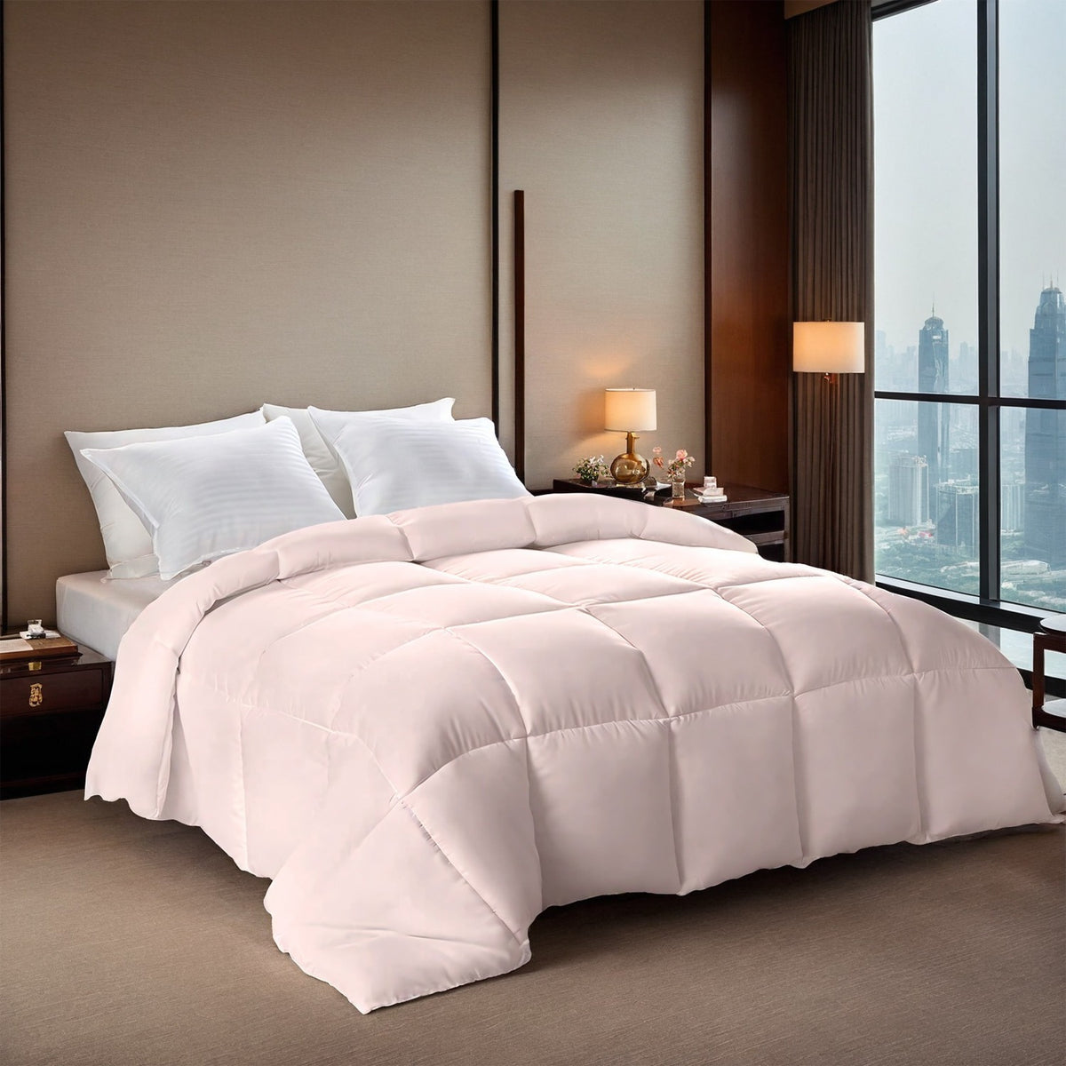 AEELLEEA-Pink Quilted Comforter, Soft Warm Bedding, Christmas Gift for Bedroom Hotel, Machine Washable Lightweight Bed Comforter