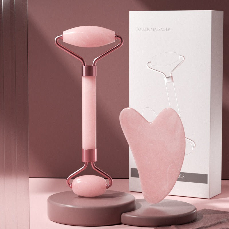AEELLEEA-Facial Roller and Gua Sha Set, Resin Face Massage Roller with Heart Gua Sha Board, Pink & Green Optional for Face Eye Neck Body Skincare