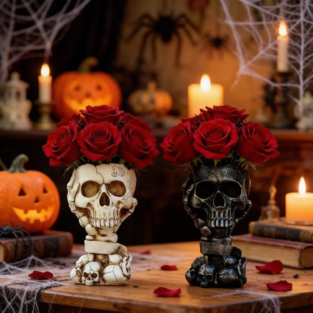 Skull‑Shaped Resin Planter Pot, Gothic Skeleton Vase with Drain Hole for Succulent & Halloween Decoration