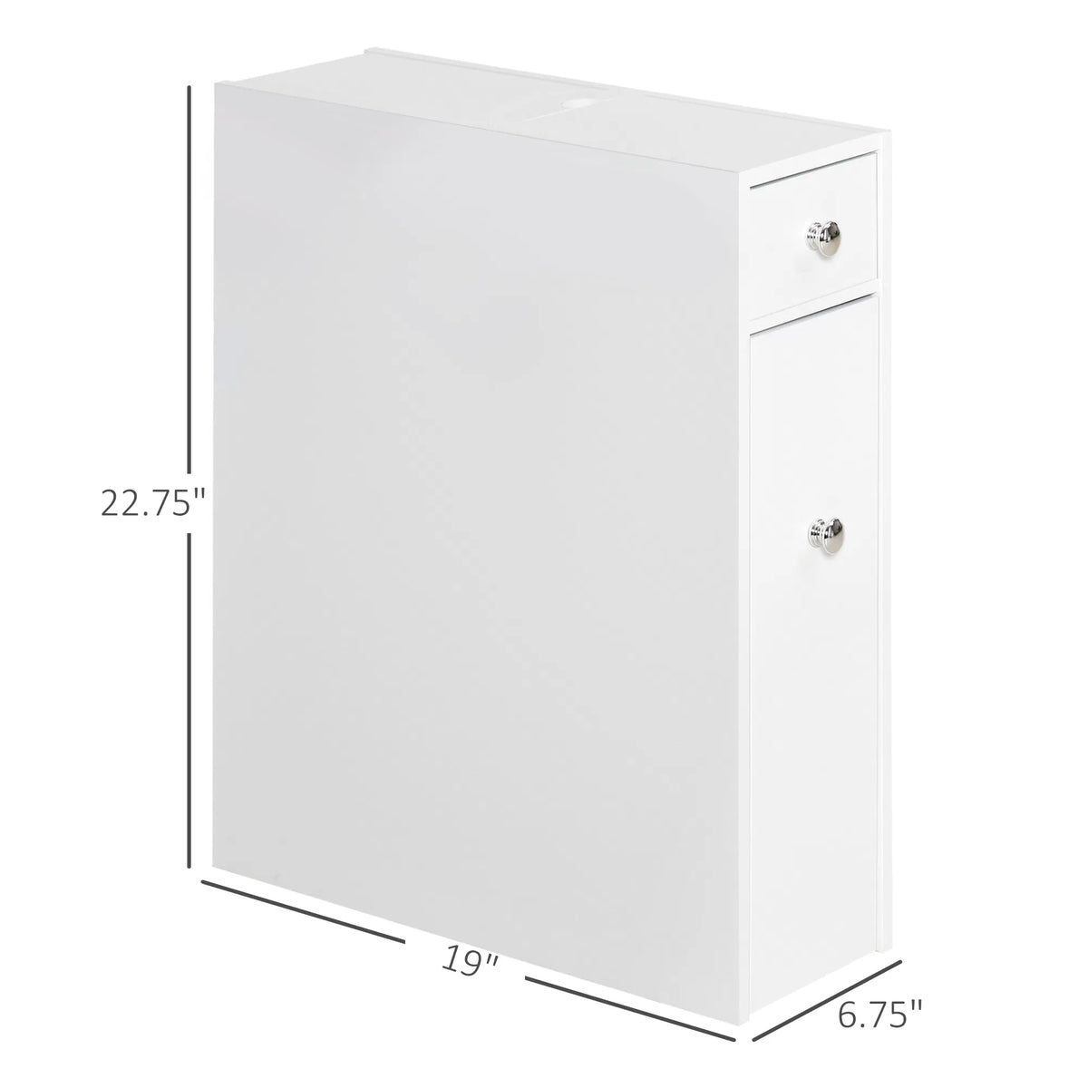 Slim White Wooden Bathroom Storage Cabinet, Freestanding Toilet Side Organizer with Drawers for Small Bathroom Space