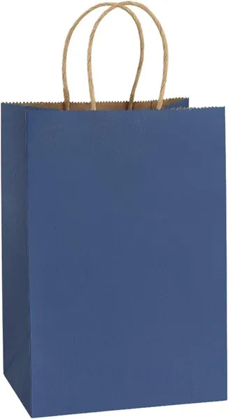 Aeelleea Navy Blue Kraft Paper Gift Bags with Handles, 5.25"x3"x8", Pack of 25, Small Paper Bags for Birthday Wedding Party Favors Retail Merchandise