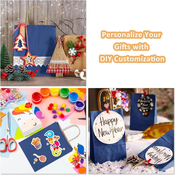 Aeelleea Navy Blue Kraft Paper Gift Bags with Handles, 5.25"x3"x8", Pack of 25, Small Paper Bags for Birthday Wedding Party Favors Retail Merchandise