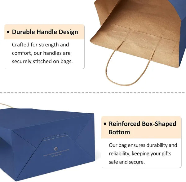 Aeelleea Navy Blue Kraft Paper Gift Bags with Handles, 5.25"x3"x8", Pack of 25, Small Paper Bags for Birthday Wedding Party Favors Retail Merchandise
