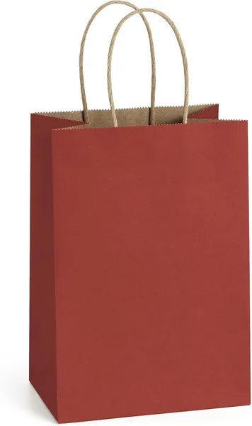 Aeelleea Red Kraft Paper Gift Bags with Handles, 5.25"x3"x8", Pack of 25, Small Paper Bags for Birthday Wedding Christmas Valentine Party Favors