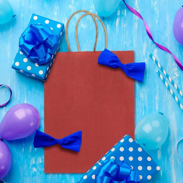 Aeelleea Red Kraft Paper Gift Bags with Handles, 5.25"x3"x8", Pack of 25, Small Paper Bags for Birthday Wedding Christmas Valentine Party Favors