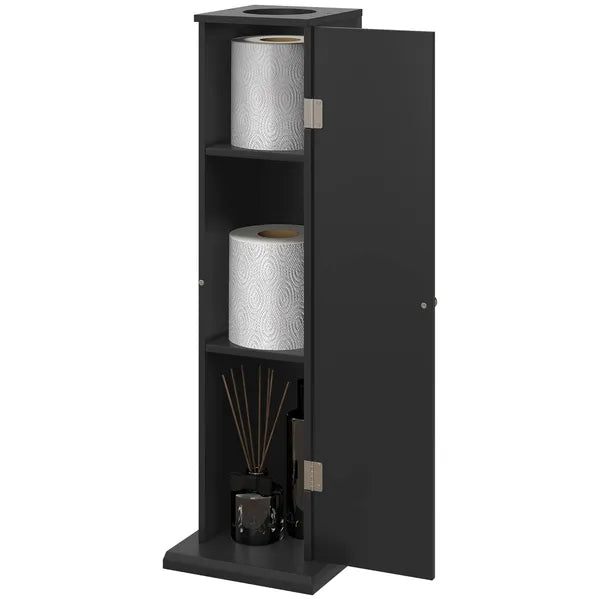 Aeelleea Tall Narrow Storage Cabinet, 7.7×7.7×25.6 Inch Black Freestanding Slim Cabinet with Single Door for Bathroom Bedroom