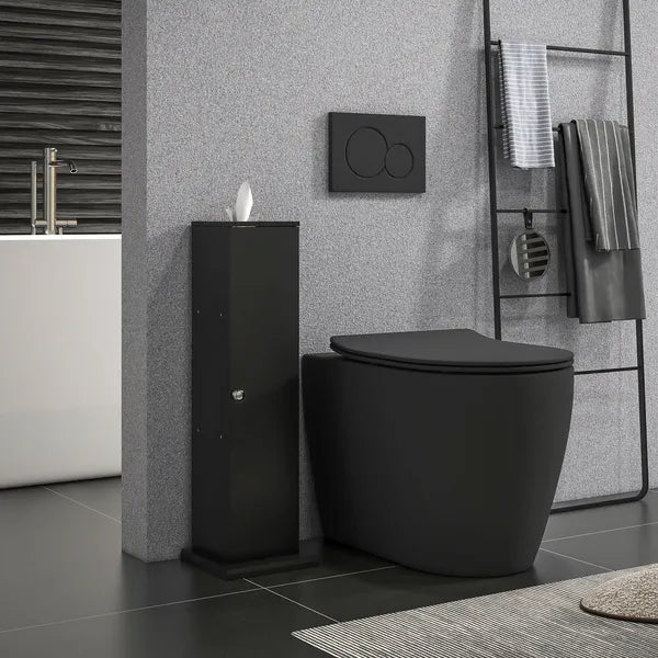 Aeelleea Tall Narrow Storage Cabinet, 7.7×7.7×25.6 Inch Black Freestanding Slim Cabinet with Single Door for Bathroom Bedroom