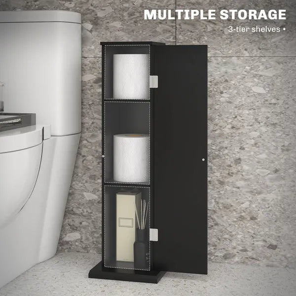 Aeelleea Tall Narrow Storage Cabinet, 7.7×7.7×25.6 Inch Black Freestanding Slim Cabinet with Single Door for Bathroom Bedroom