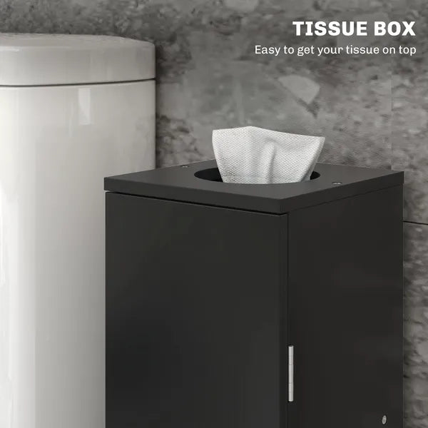 Aeelleea Tall Narrow Storage Cabinet, 7.7×7.7×25.6 Inch Black Freestanding Slim Cabinet with Single Door for Bathroom Bedroom
