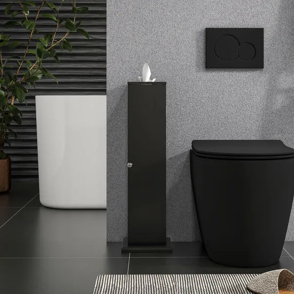 Aeelleea Tall Narrow Storage Cabinet, 7.7×7.7×25.6 Inch Black Freestanding Slim Cabinet with Single Door for Bathroom Bedroom