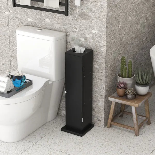 Aeelleea Tall Narrow Storage Cabinet, 7.7×7.7×25.6 Inch Black Freestanding Slim Cabinet with Single Door for Bathroom Bedroom