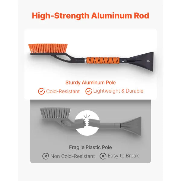 Aeelleea 27 Inch Detachable Car Snow Brush & Ice Scraper, Aluminum Pole, Foam Grip, Scratch Resistant Bristles for Car Truck SUV RV Windshield