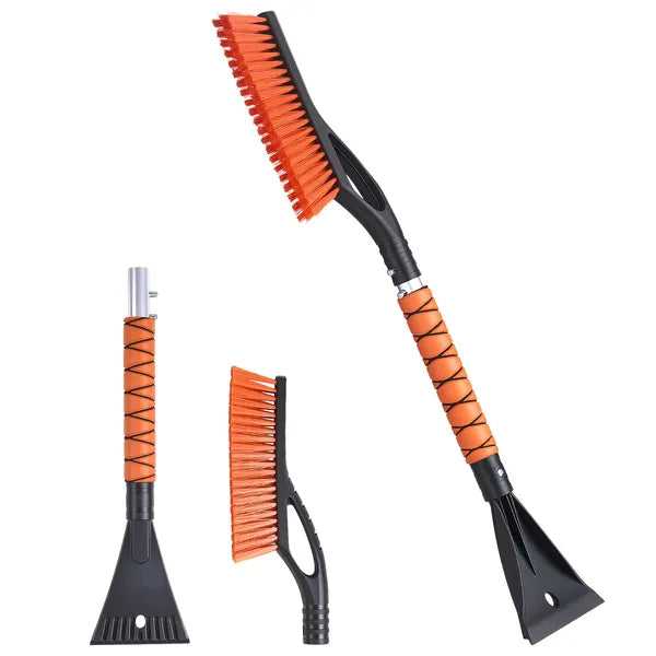 Aeelleea 27 Inch Detachable Car Snow Brush & Ice Scraper, Aluminum Pole, Foam Grip, Scratch Resistant Bristles for Car Truck SUV RV Windshield