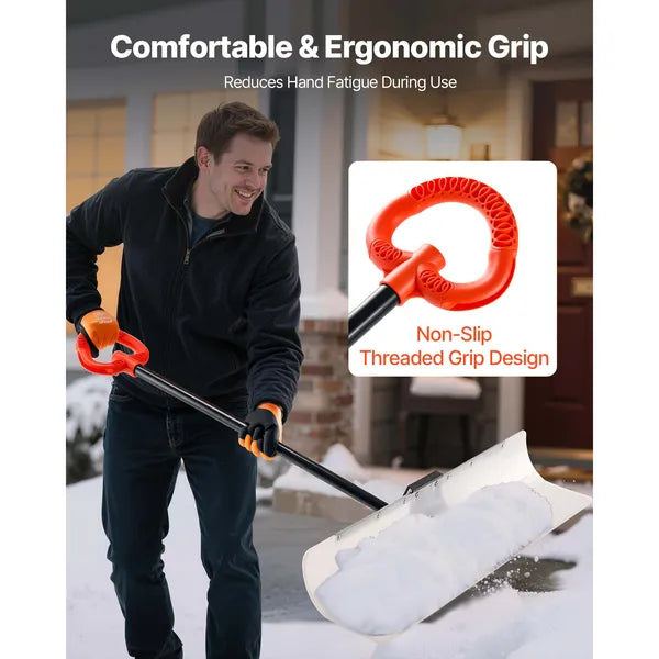 48 Inch Outdoor Snow Pusher Shovel, HDPE Blade Ergonomic D-Grip Handle Winter Snow Removal Tool for Driveway Sidewalk Yard