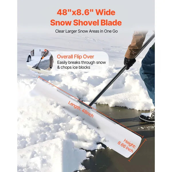 48 Inch Outdoor Snow Pusher Shovel, HDPE Blade Ergonomic D-Grip Handle Winter Snow Removal Tool for Driveway Sidewalk Yard