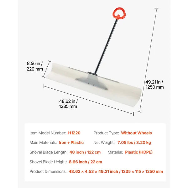 48 Inch Outdoor Snow Pusher Shovel, HDPE Blade Ergonomic D-Grip Handle Winter Snow Removal Tool for Driveway Sidewalk Yard