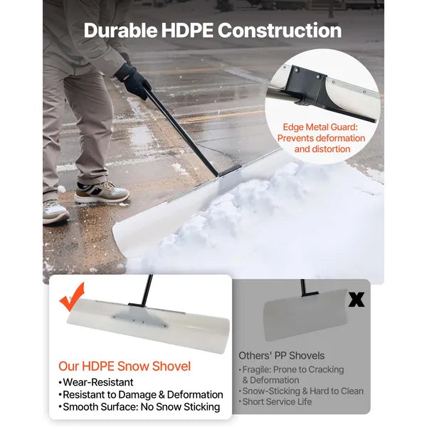 48 Inch Outdoor Snow Pusher Shovel, HDPE Blade Ergonomic D-Grip Handle Winter Snow Removal Tool for Driveway Sidewalk Yard