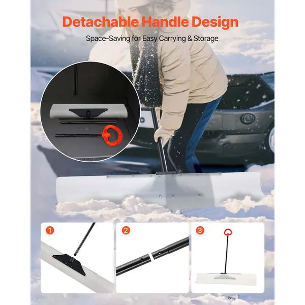 48 Inch Outdoor Snow Pusher Shovel, HDPE Blade Ergonomic D-Grip Handle Winter Snow Removal Tool for Driveway Sidewalk Yard