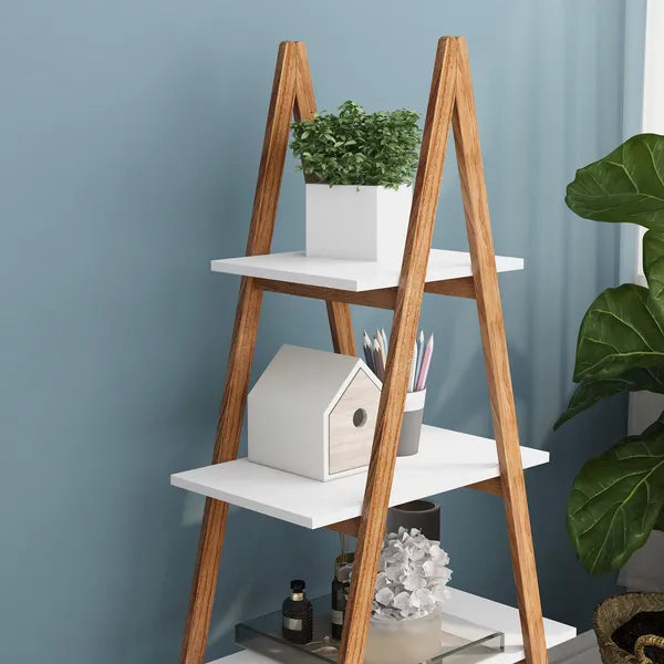 Aeelleea 4-Tier A Frame Ladder Bookshelf, 53.54 Inch Solid Bamboo Display Rack, Freestanding Trapezoidal Storage Shelf for Living Room Bedroom Decor