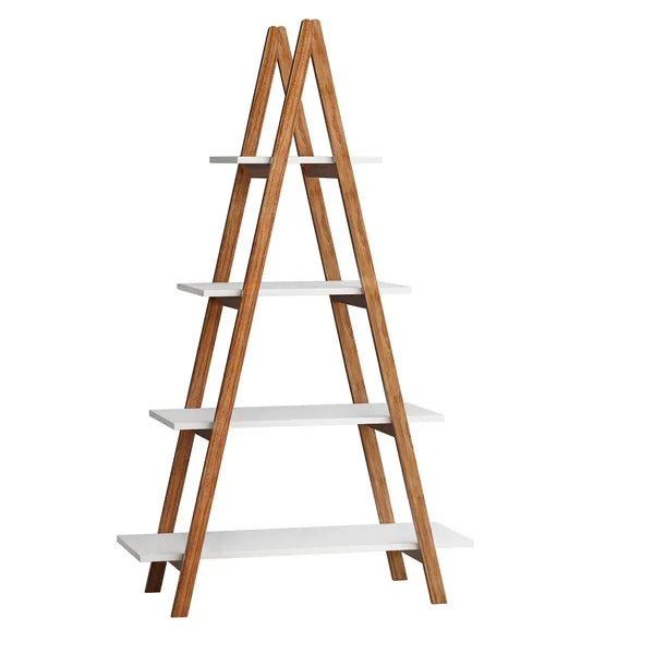 Aeelleea 4-Tier A Frame Ladder Bookshelf, 53.54 Inch Solid Bamboo Display Rack, Freestanding Trapezoidal Storage Shelf for Living Room Bedroom Decor