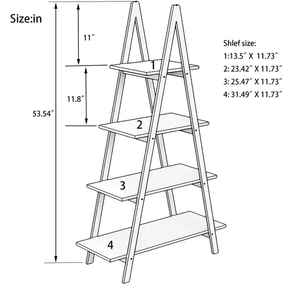 Aeelleea 4-Tier A Frame Ladder Bookshelf, 53.54 Inch Solid Bamboo Display Rack, Freestanding Trapezoidal Storage Shelf for Living Room Bedroom Decor