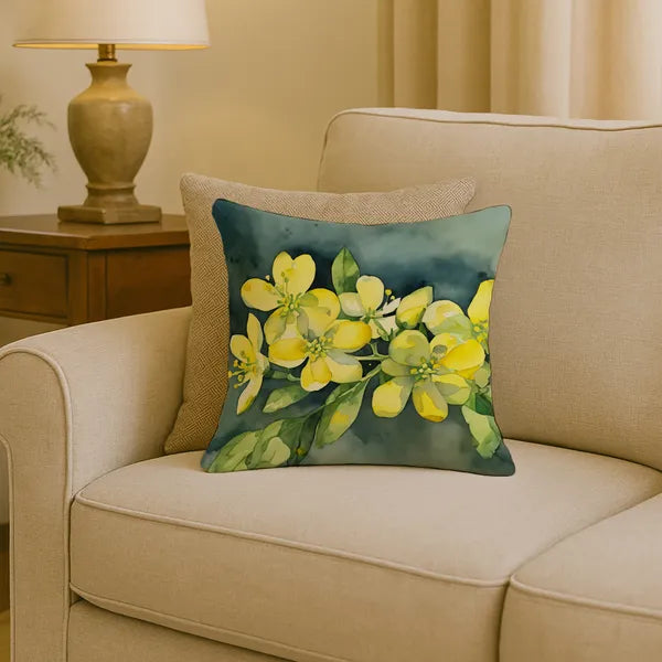 Aeelleea South Carolina Yellow Jessamine Watercolor Pillow 18x18 Machine Washable