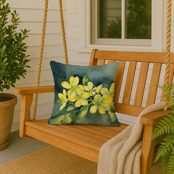 Aeelleea South Carolina Yellow Jessamine Watercolor Pillow 18x18 Machine Washable