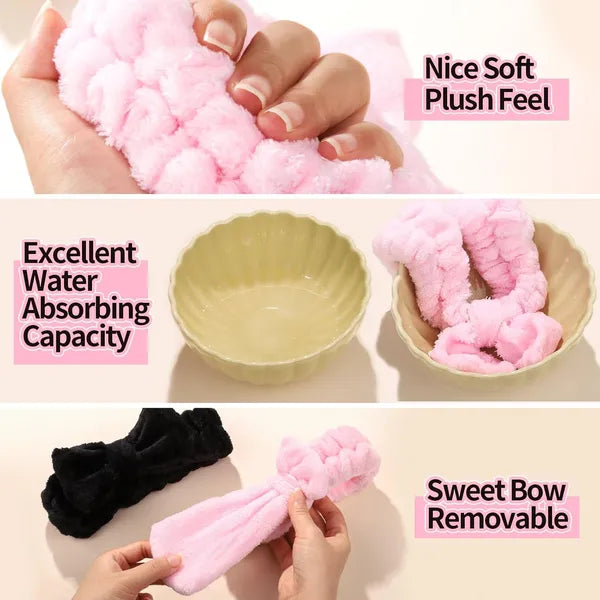 AEELLEEA 6Pcs Velvet Spa Headband & Scrunchies Set, Removable Bow Headband, Soft Hair Ties for Skincare Face Wash