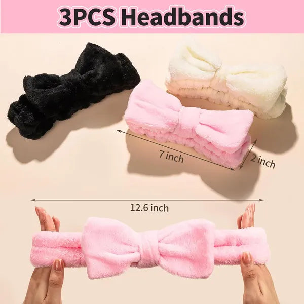 AEELLEEA 6Pcs Velvet Spa Headband & Scrunchies Set, Removable Bow Headband, Soft Hair Ties for Skincare Face Wash