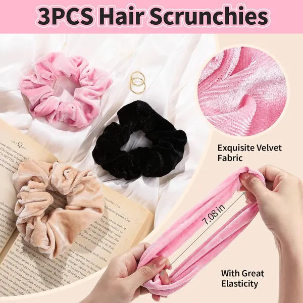 AEELLEEA 6Pcs Velvet Spa Headband & Scrunchies Set, Removable Bow Headband, Soft Hair Ties for Skincare Face Wash