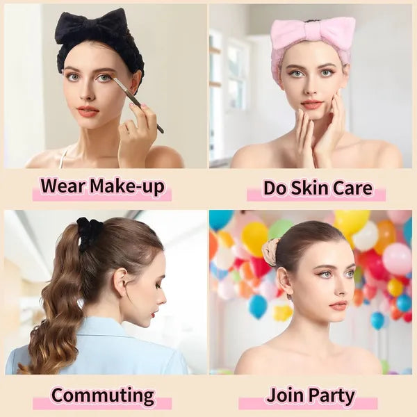 AEELLEEA 6Pcs Velvet Spa Headband & Scrunchies Set, Removable Bow Headband, Soft Hair Ties for Skincare Face Wash